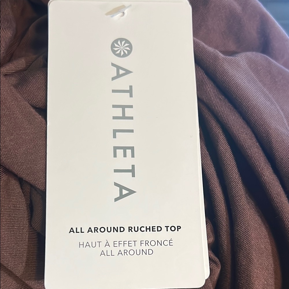 Athleta NWT Brown Ruched Long Sleeve Crop Top - Picture 2 of 8
